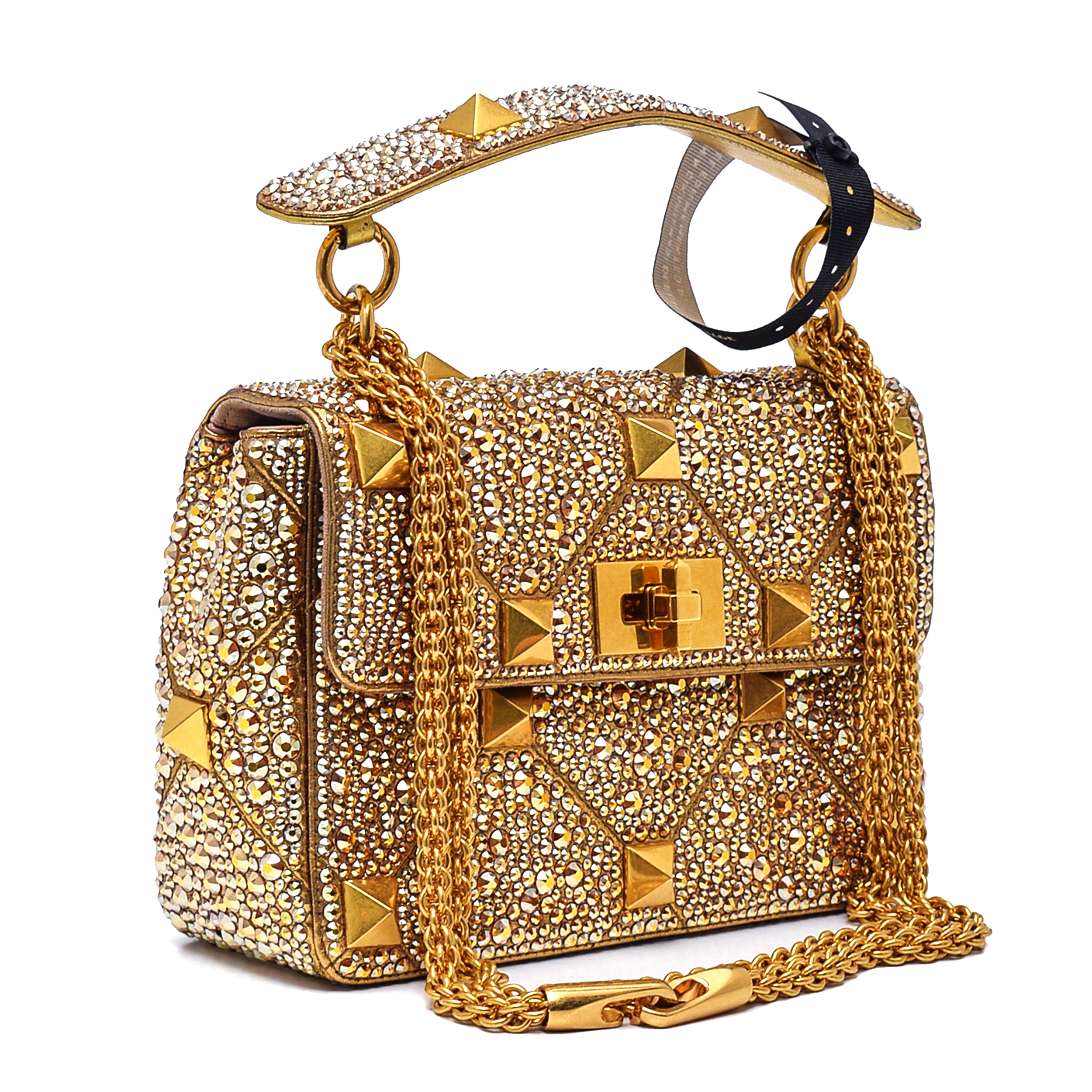 Valentino - Gold Garavani Roman Stud Rhinestone Crystal  Medium Shoulder Bag